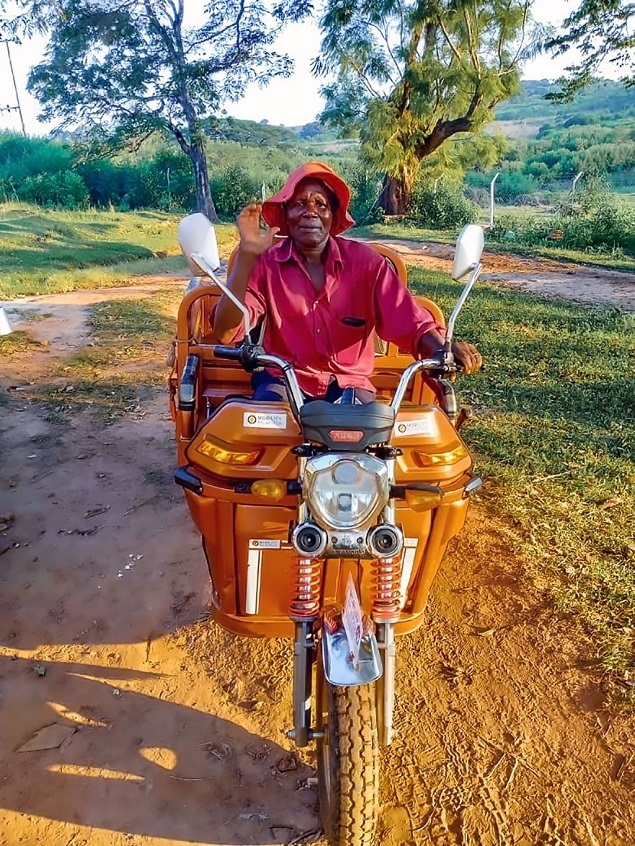 Matius Khumbula uses an e-tricycle, powered by sol