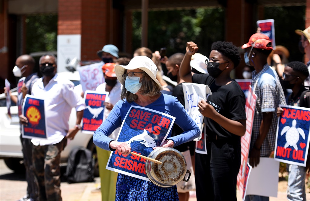 Extinction Rebellion and African Extinction Rebellion and African Climate Alliance NGOs picketed outside the Shells head offices in Bryanston against the companys proposed seismic blastig in search for fuel. Photo: Tebogo Letsie