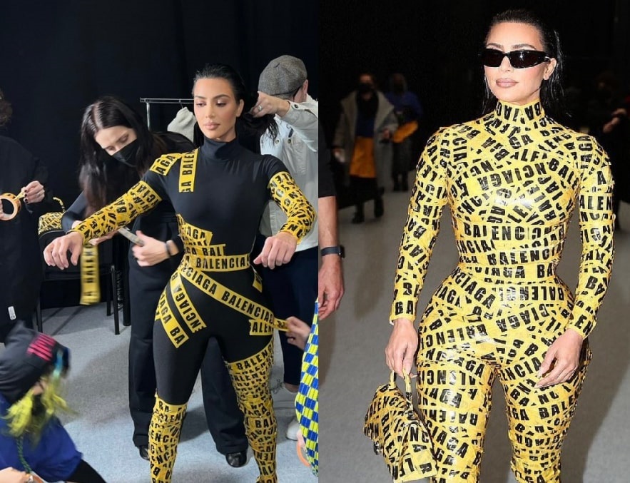 WATCH: Kim K walks like a robot in Balenciaga tape at Paris Fashion ...