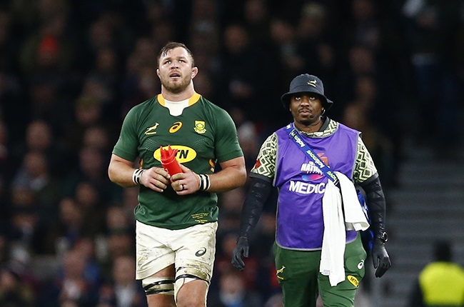 Duane Vermeulen with Dr Jerome Mampane Team Doctor of South Africa. (Photo by Steve Haag/Gallo Images)