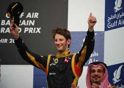 <b>BAHRAIN PODIUM:</b> Young rising F1 star Romain Grosjean has high hopes for the Euro F1 GP in Valencia - he made the podium in the 2012 Bahrain GP. <i>Image: AFP</i>