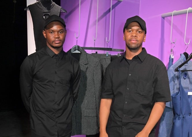 Mmuso Potsane and Maxwell Boko of MmusoMaxwell at the 2022 International Woolmark Prize final.