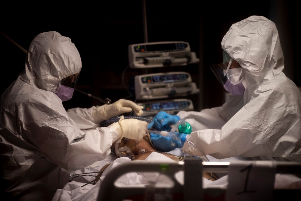Doctors treating a Covid-19 patient. (Photo by Antonio Masiello/Getty Images)
