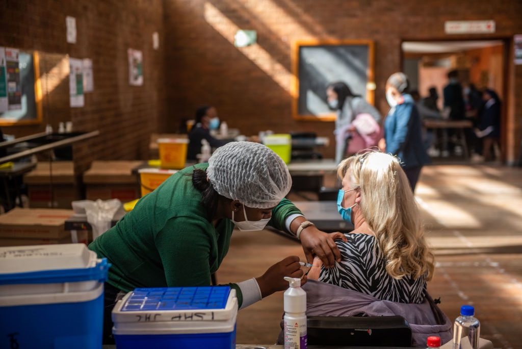 Teachers receive their Covid-19 vaccine shots at the Pretoria North Club Rendezvous vaccination site for teachers and support staff. 