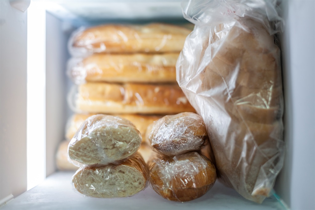 Loaves of bread wrapped in plastic, to avoid going