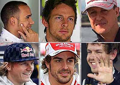 <b>SIX OF THE BEST:</b> From top left, clockwise - Hamilton, Button, Schumacher, RaikkonenVettel, Alonso and Raikkonen.