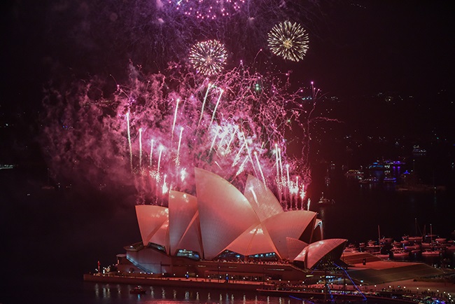 SYDNEY, AUSTRALIA - JANUARY 01: Fireworks light th