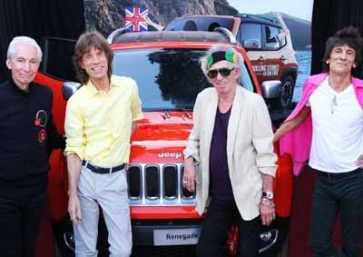 <b>OLD BONES KEEP STROLLING ON:</b> From left are Charlie Watts, Mick Jagger, Keith Richards and Ronnie Wood with the auctioned Jeep Renegade. <i>Image: Fiat Chrysler</i>