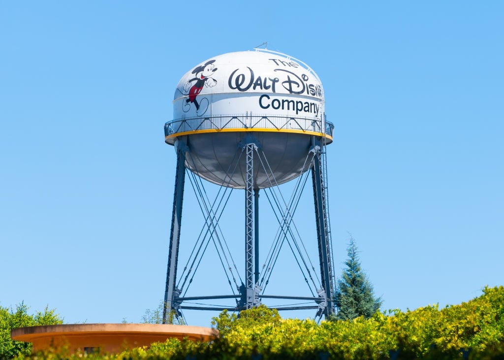 General views of The Walt Disney Company water tower on the Walt Disney Studios film studio lot on 24 June 2022 in Burbank, California. (Photo: AaronP/Bauer-Griffin/GC Images)