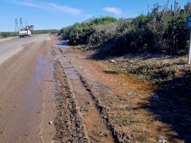 Water flowing down the Addo Road.