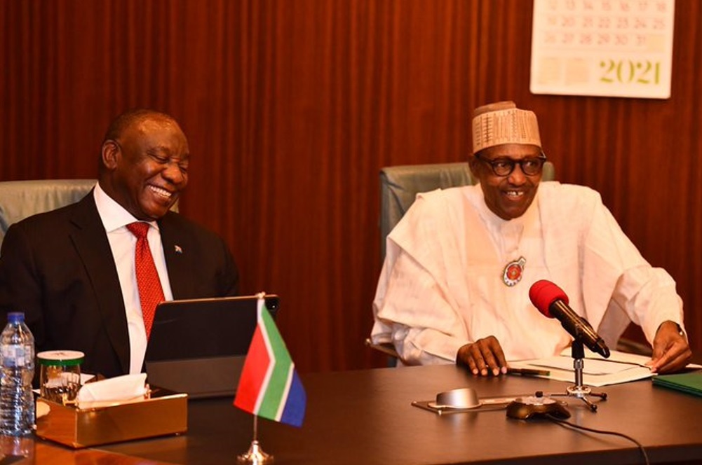 President Mohammadu Buhari with President Cyril Ramaphosa.