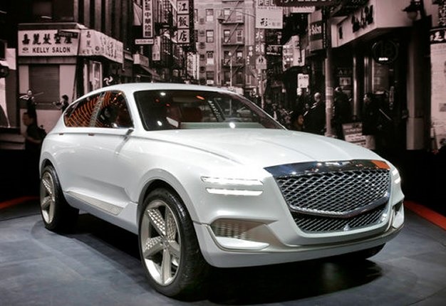 <b>FUEL CELL VEHICLES:</b> The hydrogen fuel cell Genesis GV80 concept SUV is shown during a media preview at the New York International Auto Show. <i>Image: AP / Richard Drew</i>