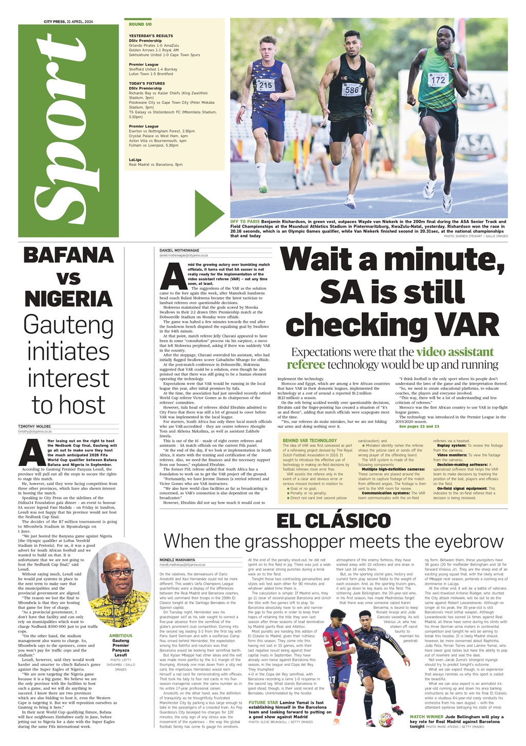 Whats in City Press Sport 21 April 2024