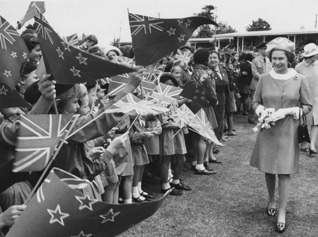 The queen on one of her first walkabouts, on a tou
