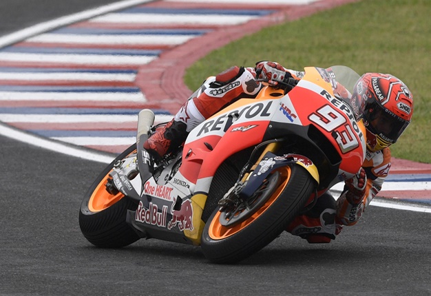 <b>ANOTHER TROPHY:</B> Marc Marquez rides to victory during the 2017 US Moto GP, earning his 30th career win and his ninth in a row on American soil dating back to 2013.<i>Image: AFP / Juan Mabromata</i>