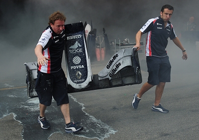 <b>A GP WIN AND GARAGE FIRE ALL IN ONE AFTERNOON:</b> Williams had an explosive race in Spain earning themseleves their first GP win in eight years and a garage fire during the same afternoon.