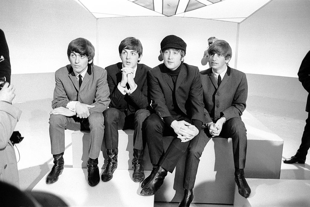 The Beatles at Teddington TV Studios. Recording music and comedy sequences for ABC-TV's 'Big Night Out'. Sunday 23rd February 1964. George Harrison, Paul McCartney, John Lennon, Ringo Starr. (Photo by Daily Mirror/Mirrorpix/Mirrorpix via Getty Images)