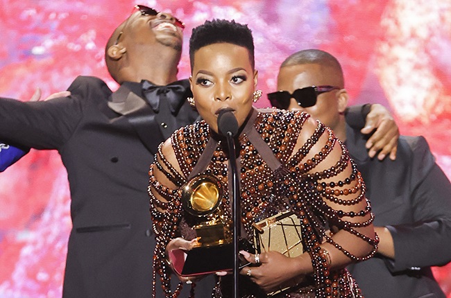 Nomcebo Zikode accepts the award for Best Global Music Performance onstage at the 65th Grammy Awards.