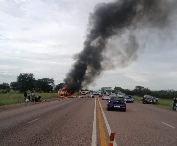 A 22-seater Mercedes  Benz minibus up in flames af