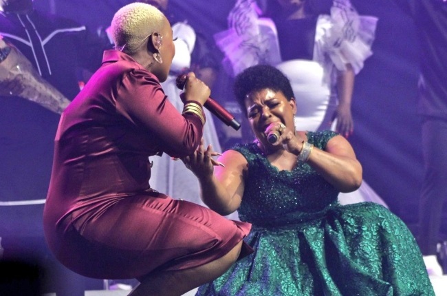 Rebecca Malope and Bucy Radebe performing at Sun City.