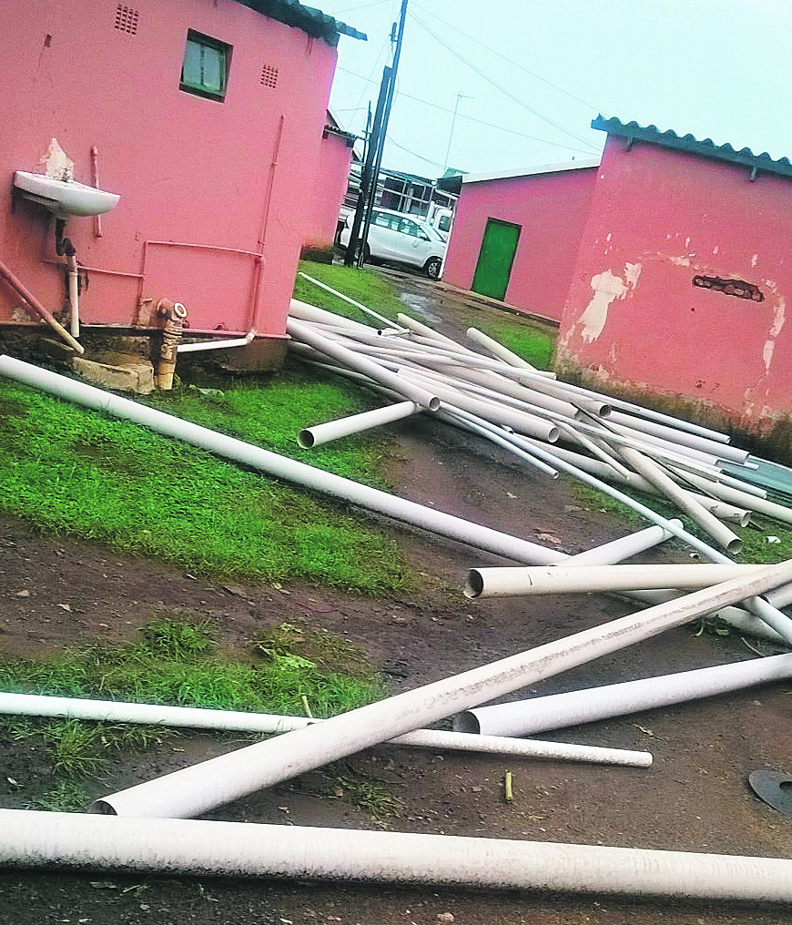 Some of the pipes that fell from Hlabisa Hospital during the heavy rain.  