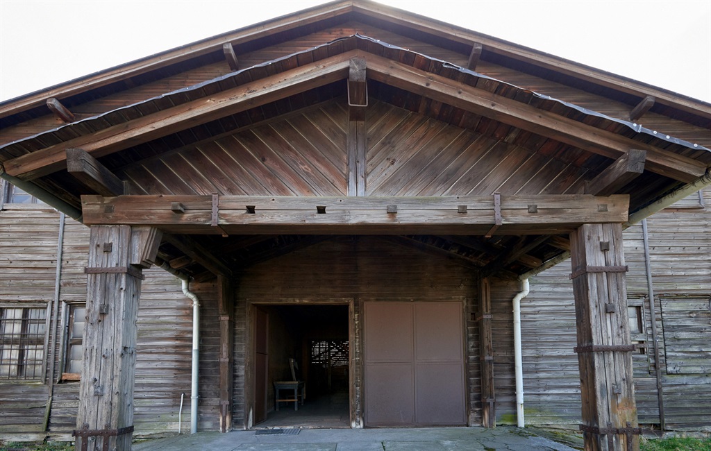 A photo showing the exterior of a former canteen building of SS guards at the former Nazi Germany death camp Auschwitz-Birkenau.