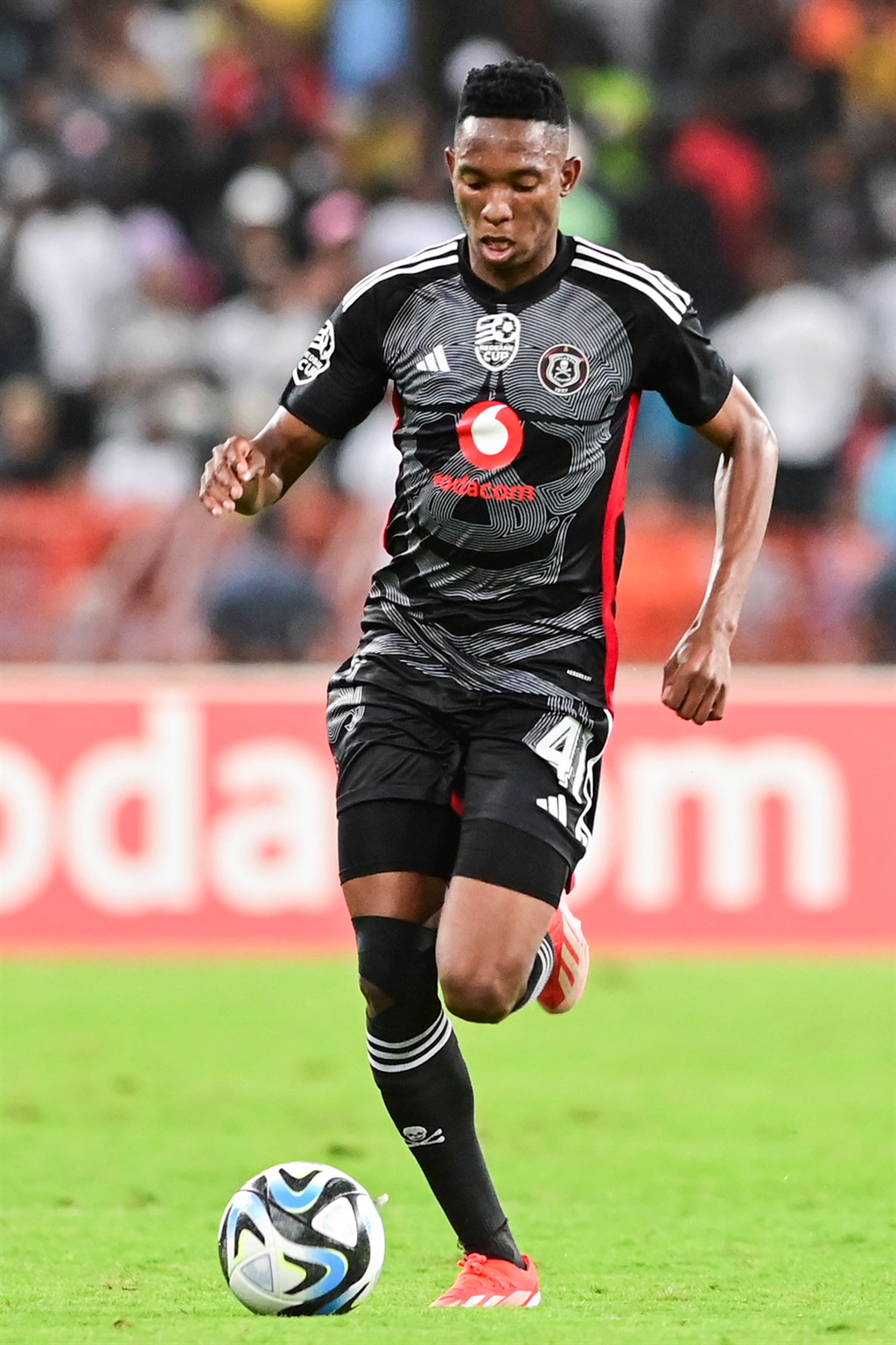 DURBAN, SOUTH AFRICA - APRIL 13: Mbatha Thalente of Orlando Pirate during the Nedbank Cup, Quarter Final match between AmaZulu FC and Orlando Pirates at Moses Mabhida Stadium on April 13, 2024 in Durban, South Africa. (Photo by Darren Stewart/Gallo Images)