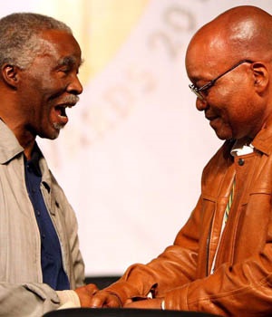 Current President of South Africa, Jacob Zuma, and then South African President, Thabo Mbeki. Picture: Jon Hrusa/EPA