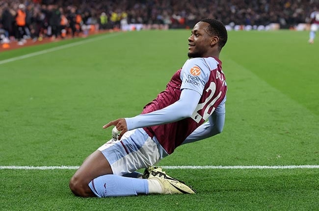 Aston Villa's Jhon Duran celebrates after scoring their third goal during the Premier League match against Liverpool at Villa Park in Birmingham on 13 May 2024. (Alex Livesey - Danehouse/Getty Images)