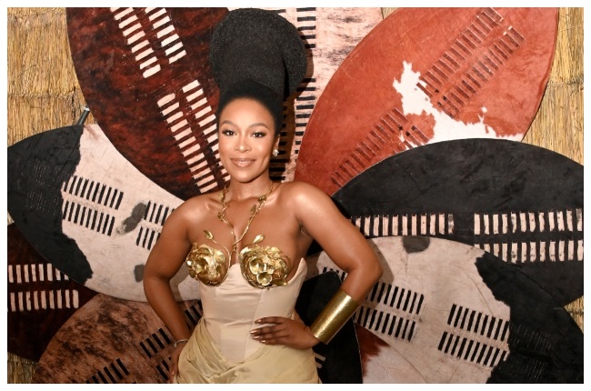 Nomzamo served royal gold on the black carpet of Shaka iLembe premiere screening at Montecasino