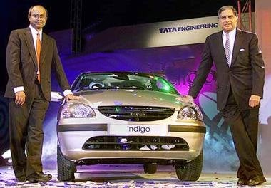 Tata chairman Ratan Tata right, and V. Sumanthran, executive director, with the company's Indica - currently on sale in SA.