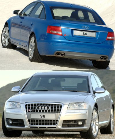 The Audi S6 (top) and S8 (bottom). 