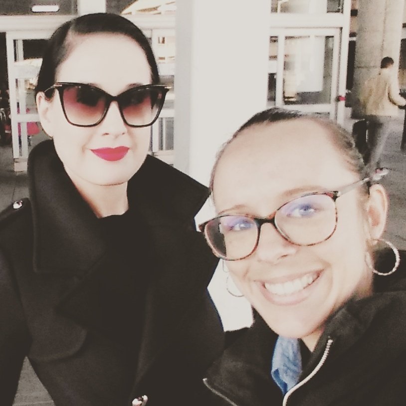  The author was lucky enough to meet icon Dita Von Teese while on her long-haul travel to New York.  Picture: @ermbates/Twitter 