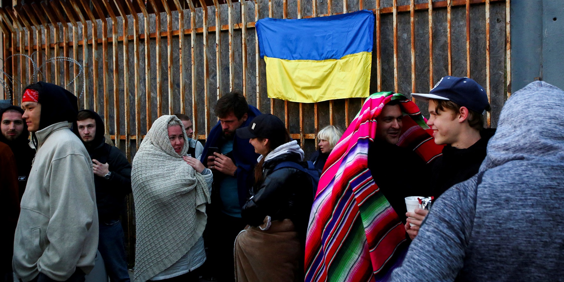 Ukrainians who recently arrived to Mexico camp out to try to get into the U.S. at the San Ysidro Port of Entry of the U.S.-Mexico border, in Tijuana, Mexico
