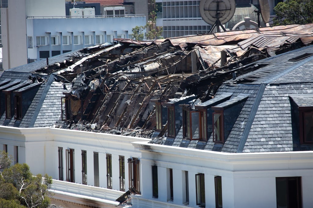 A general view of the damages caused by the Parliament fire. (Photo by Gallo Images/Misha Jordaan)