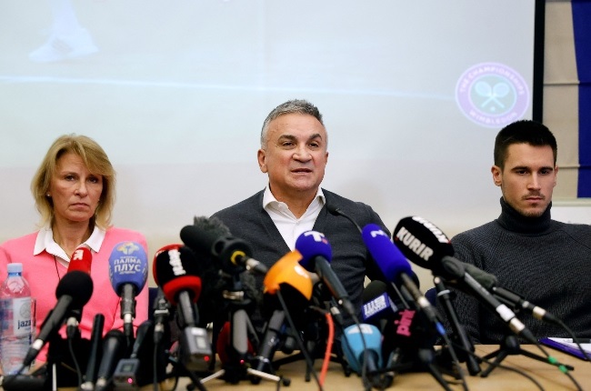Novak's parents, Dijana and Srdan, and their youngest son, Djordje, during a recent media conference where they expressed their support for Novak's stance on Covid-19 vaccinations. 