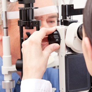 Optometrist doing sight testing from Shutterstock