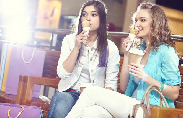 girls eating ice cream at mall