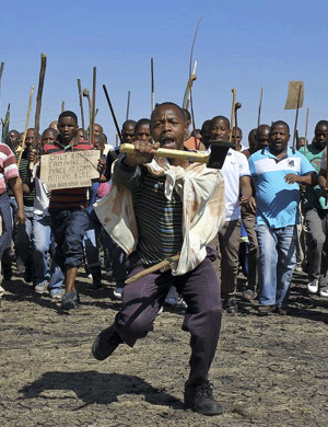 Mineworkers strike during the Lonmin protest. (Picture: Sebabatso Mosamo, City Press)