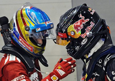 <b>TITLE FIGHT TO BE DECIDED:</b> Red Bull's Sebastian Vettel (R) could claim the 2012 F1 championship unless Ferrari's Fernando Alonso remains on form in the US. 