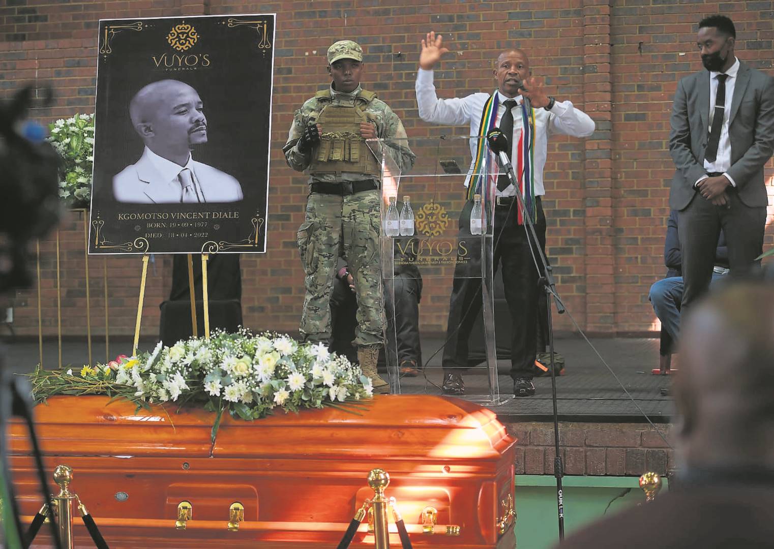 Mourners, including members of Operation Dudula, gathered for the funeral of Kgomotso Diale.Photo by Trevor Kunene