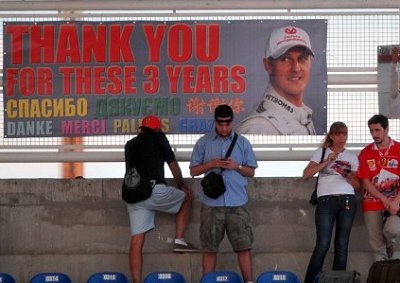 <b>'THANK YOU, MICHAEL':</b> Michael Schumacher fans were out in force at the Interlagos circuit to bid farewell to the Mercedes driver in his final F1 race. 