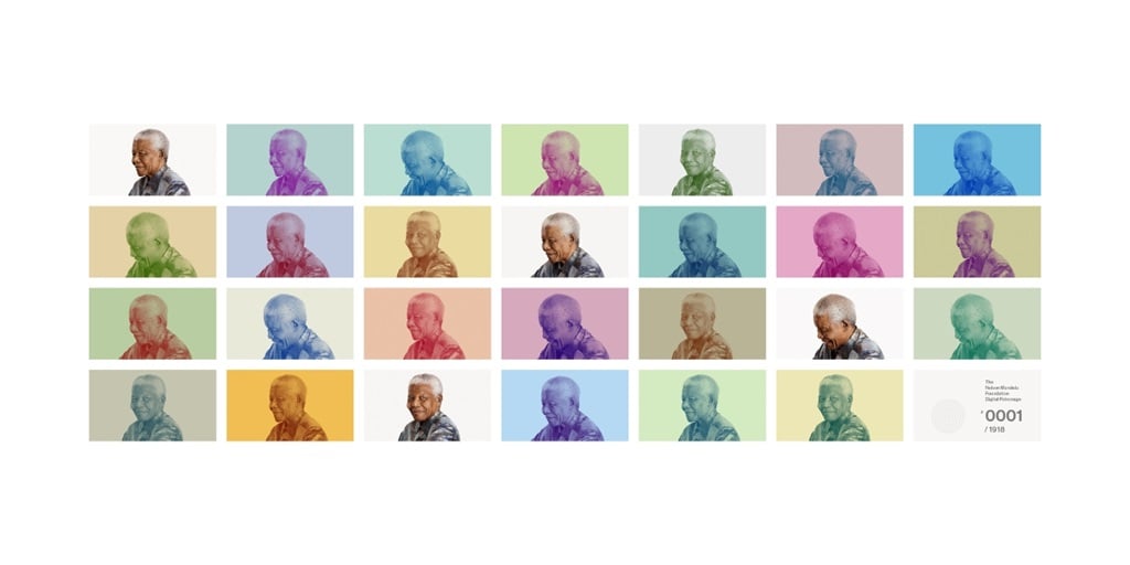 Digital artwork created using four 2007 portraits of Mandela taken by Andrew Zuckerman.