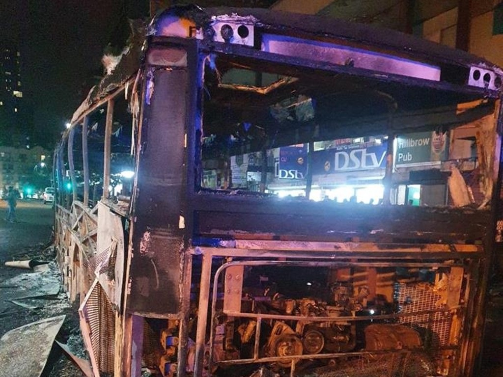 The debris left after the bus was engulfed in flames. (Supplied)