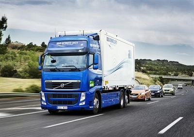 <b> GLIMPSE OF THE FUTURE:</b> The Safe Road Trains for the Environment initiative has developed wireless technology to create road trains by controlling a convoy of vehicles from a lead truck.