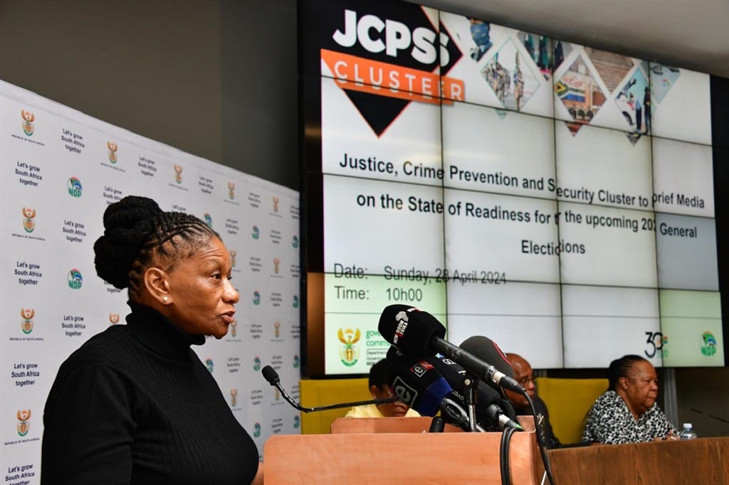Defence Minister Thandi Modise outlined the security cluster's state of readiness for the 29 May election. (GCIS/X)