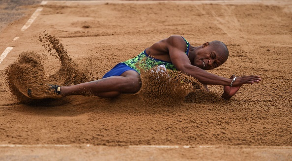 Luvo Manyonga of South Africa competing in the Mens Long Jump event