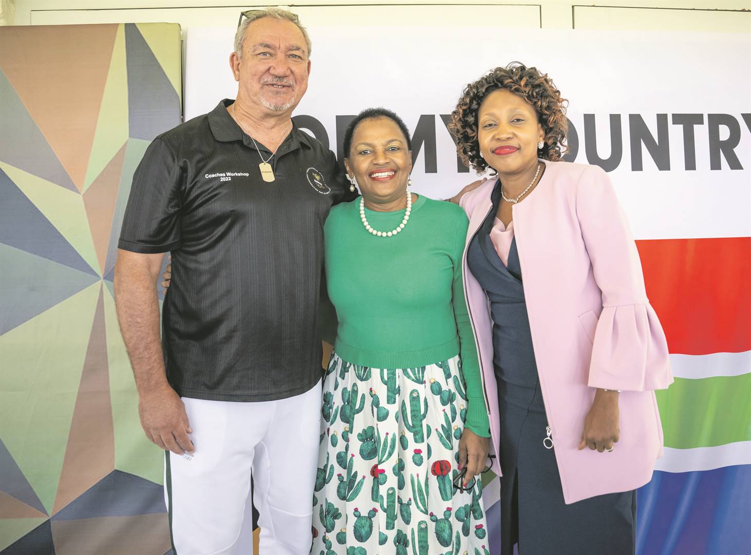 Sascoc president Barry Hendricks with the organisation’s CEO Nozipho Jafta and her counterpart from Bidvest, Mpumi Madisa. 