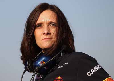 <b>ANOTHER FIRST LADY:</b> Red Bull sent its electronics engineer Gill Jones up to collect the Constructors' trophy on Sunday (April 21) at the 2013 Bahrain F1 GP. She is the first woman to make it to an F1 podium. <i>Image: Red Bull</i>
