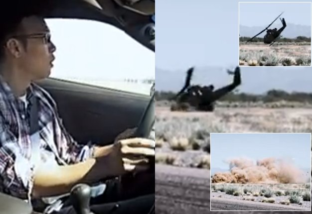  <b>TOP GEAR STUNT DISASTER:</b> A race between a Corvette ZR1 and a Bell AH1 Cobra helicopter ends disastrously when the Vietnam-era chopper crashes.